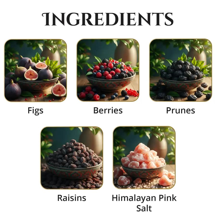 Illustrated ingredients of Constipation Healer Combo