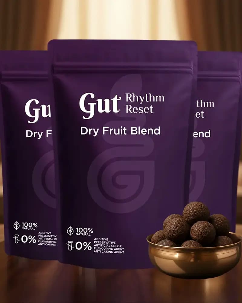 Dry Fruit Blend pouches with a bowl of dry fruit balls